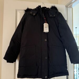 New Zara Puff Down Winter Snow Jacket Ski Coat Black Girls Kids 13-14 Puffer